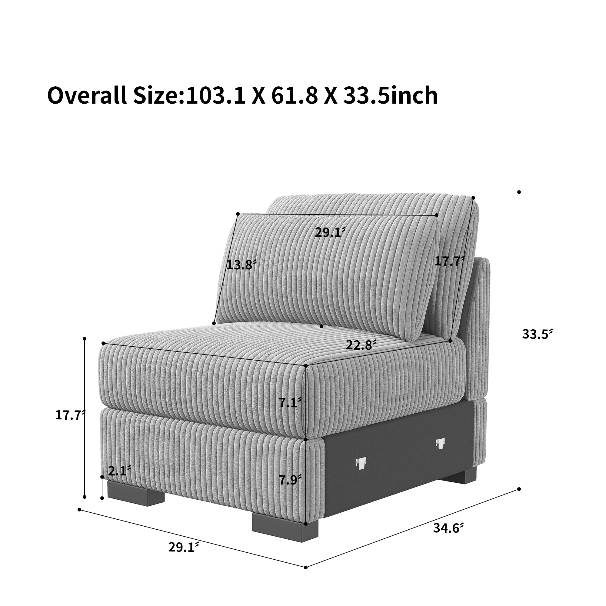 Canapé modulable en velours côtelé – Sofa d’angle en U avec coussins et accoudoirs larges, convertible avec rangement intégré