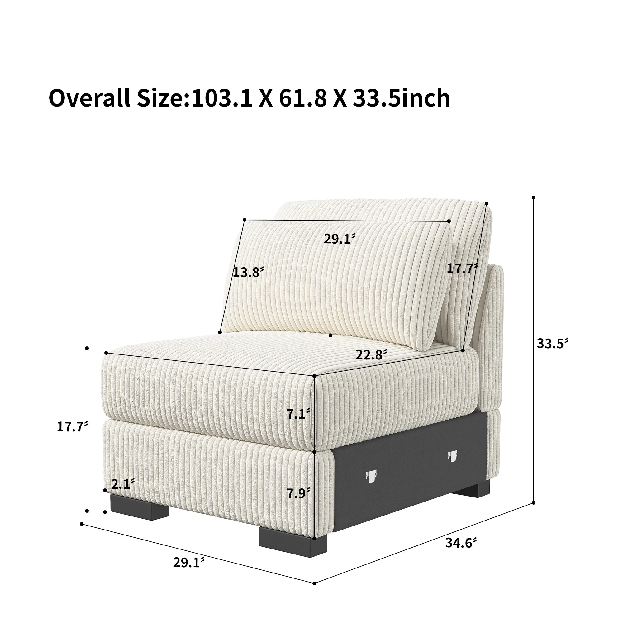 Canapé modulable en velours côtelé – Sofa d’angle en U avec coussins et accoudoirs larges, convertible avec rangement intégré