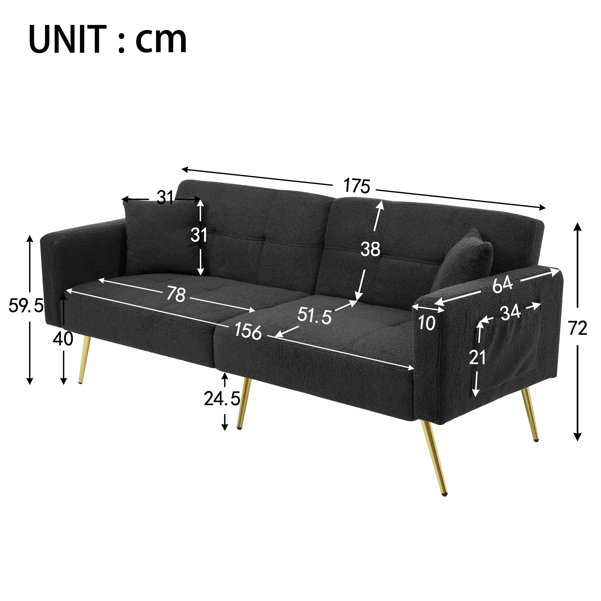 Canapé-lit pliant capitonné avec dossier ergonomique et coussins confortables – Base stable et design moderne