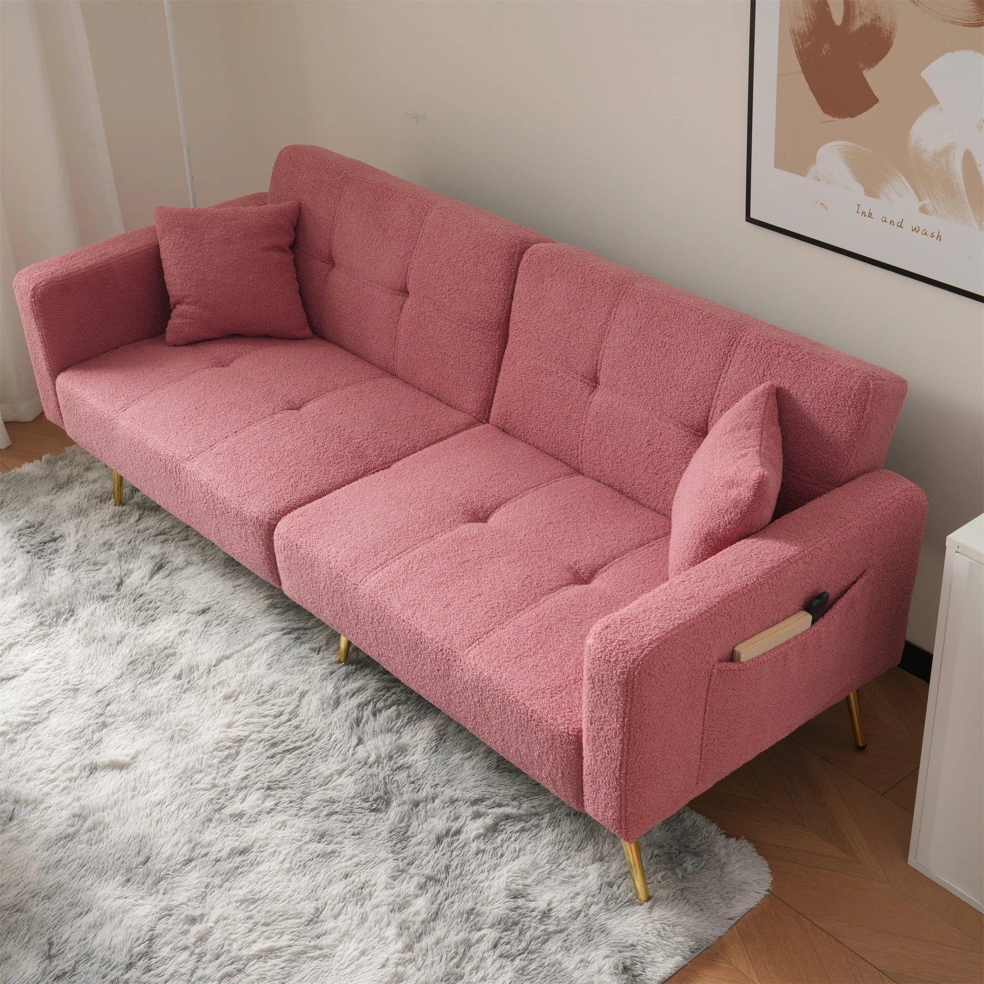 Canapé-lit pliant capitonné avec dossier ergonomique et coussins confortables – Base stable et design moderne