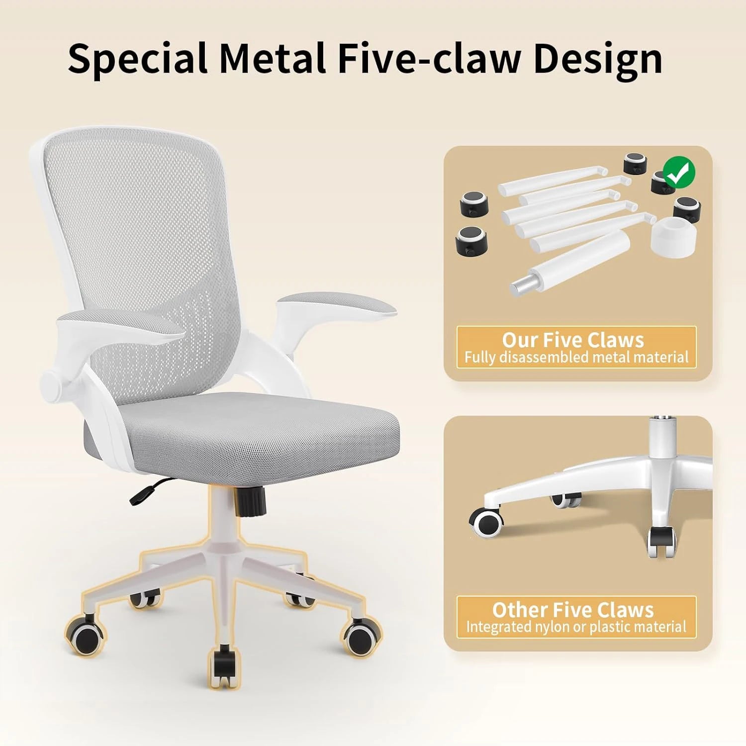 Chaise de bureau ergonomique Naspaluro – Accoudoirs rabattables 90°, soutien lombaire, assise en maille respirante, réglable et pivotante