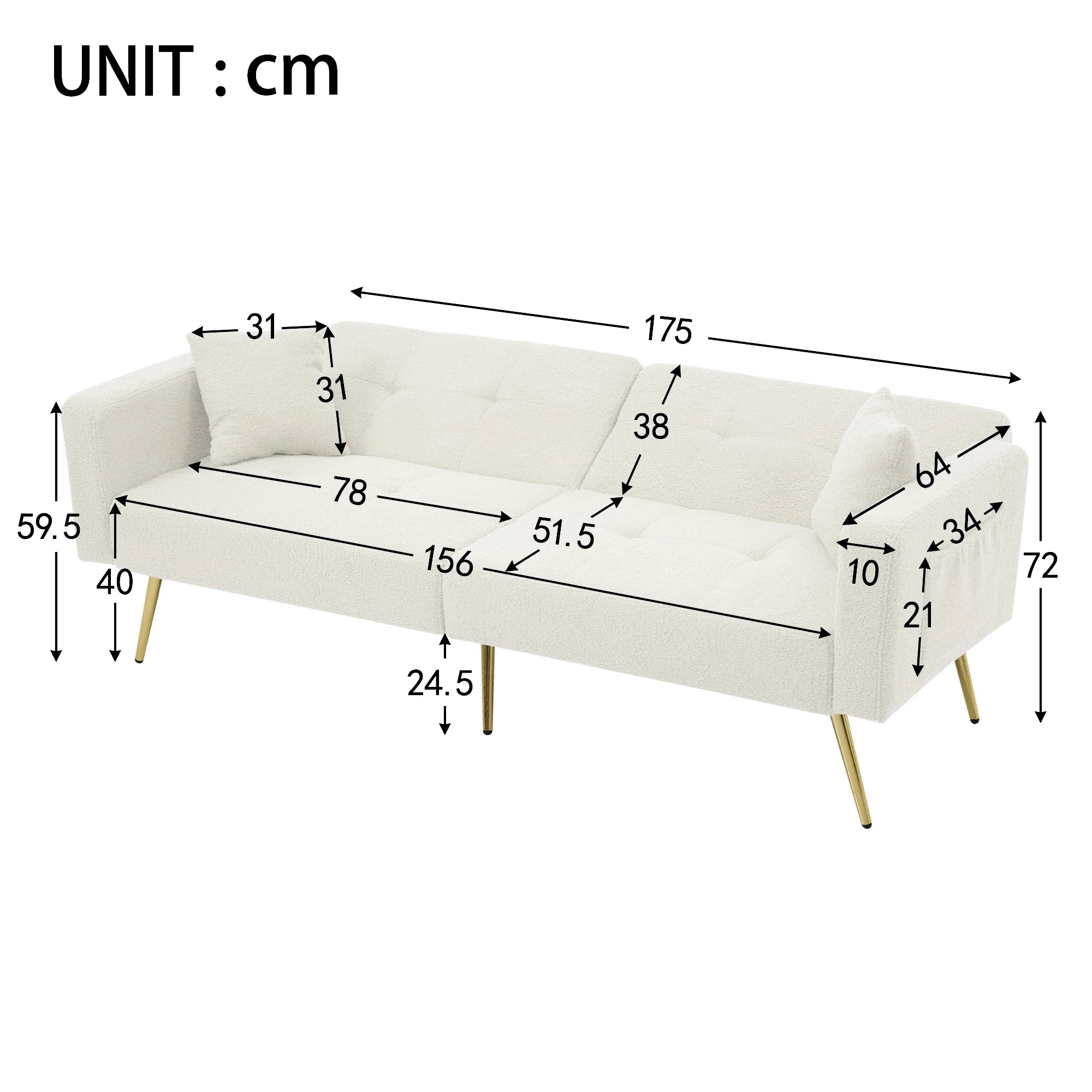Canapé-lit pliant capitonné avec dossier ergonomique et coussins confortables – Base stable et design moderne