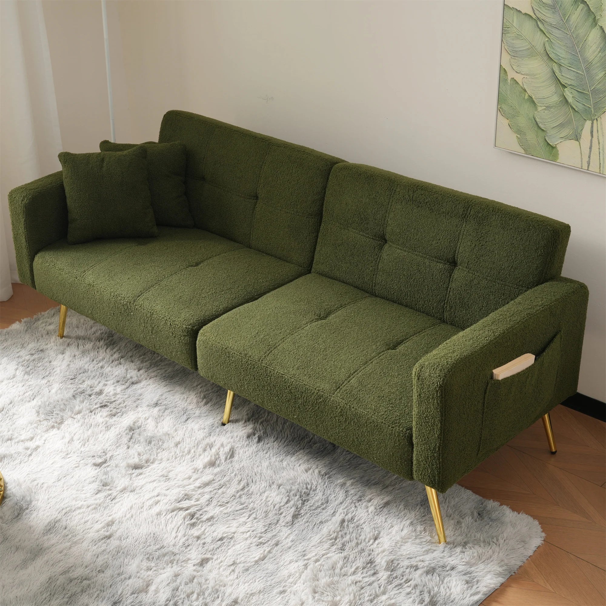 Canapé-lit pliant capitonné avec dossier ergonomique et coussins confortables – Base stable et design moderne