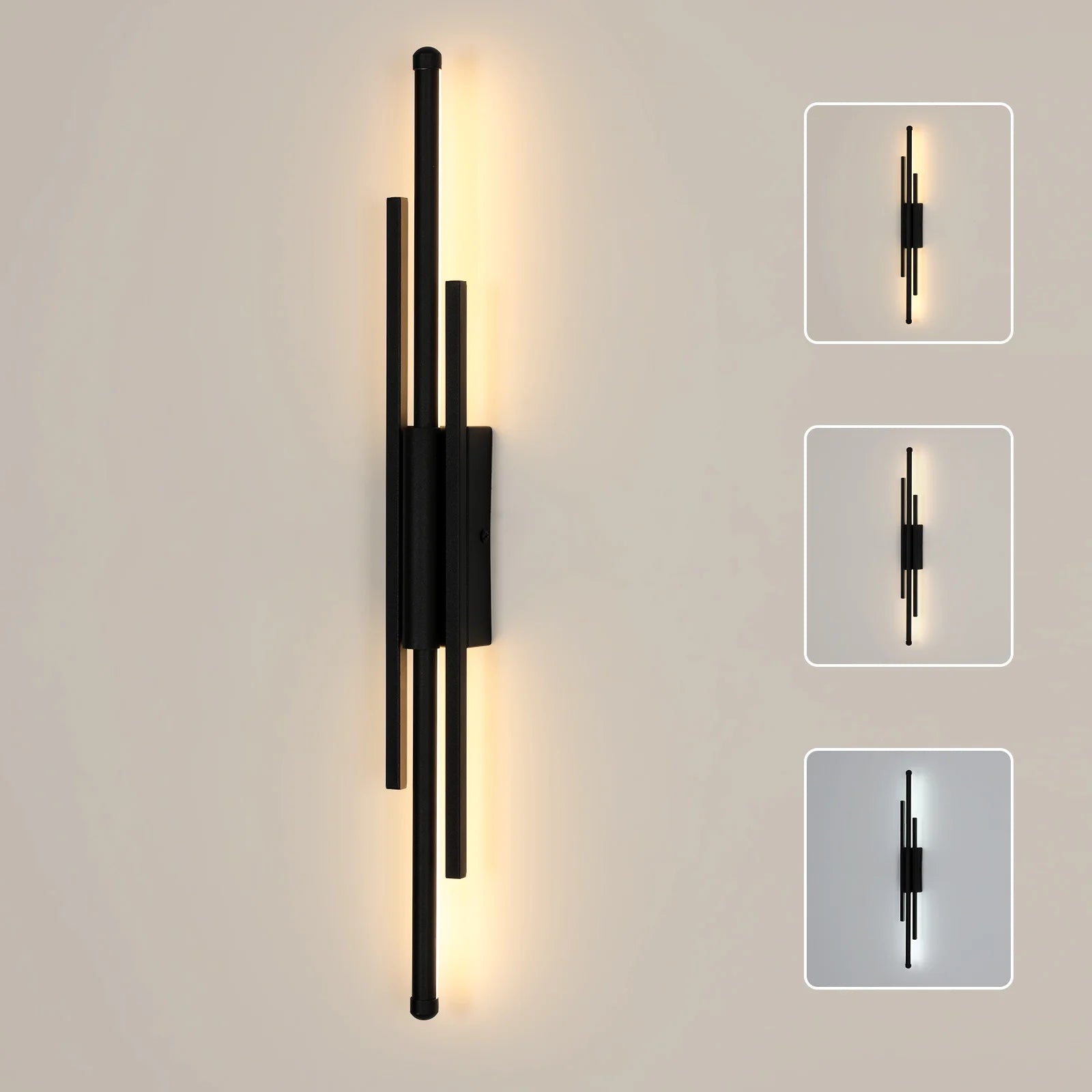 LED moderne murale en aluminium – 8W, design minimaliste noir, lumière réglable 3 couleurs