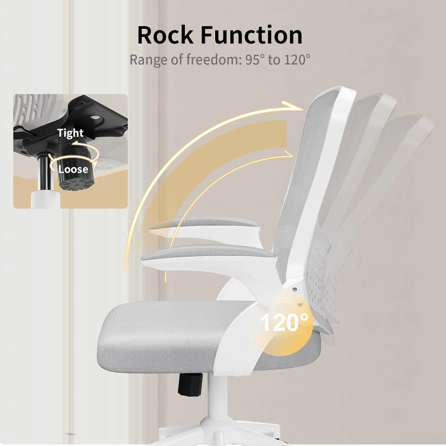 Chaise de bureau ergonomique Naspaluro – Accoudoirs rabattables 90°, soutien lombaire, assise en maille respirante, réglable et pivotante