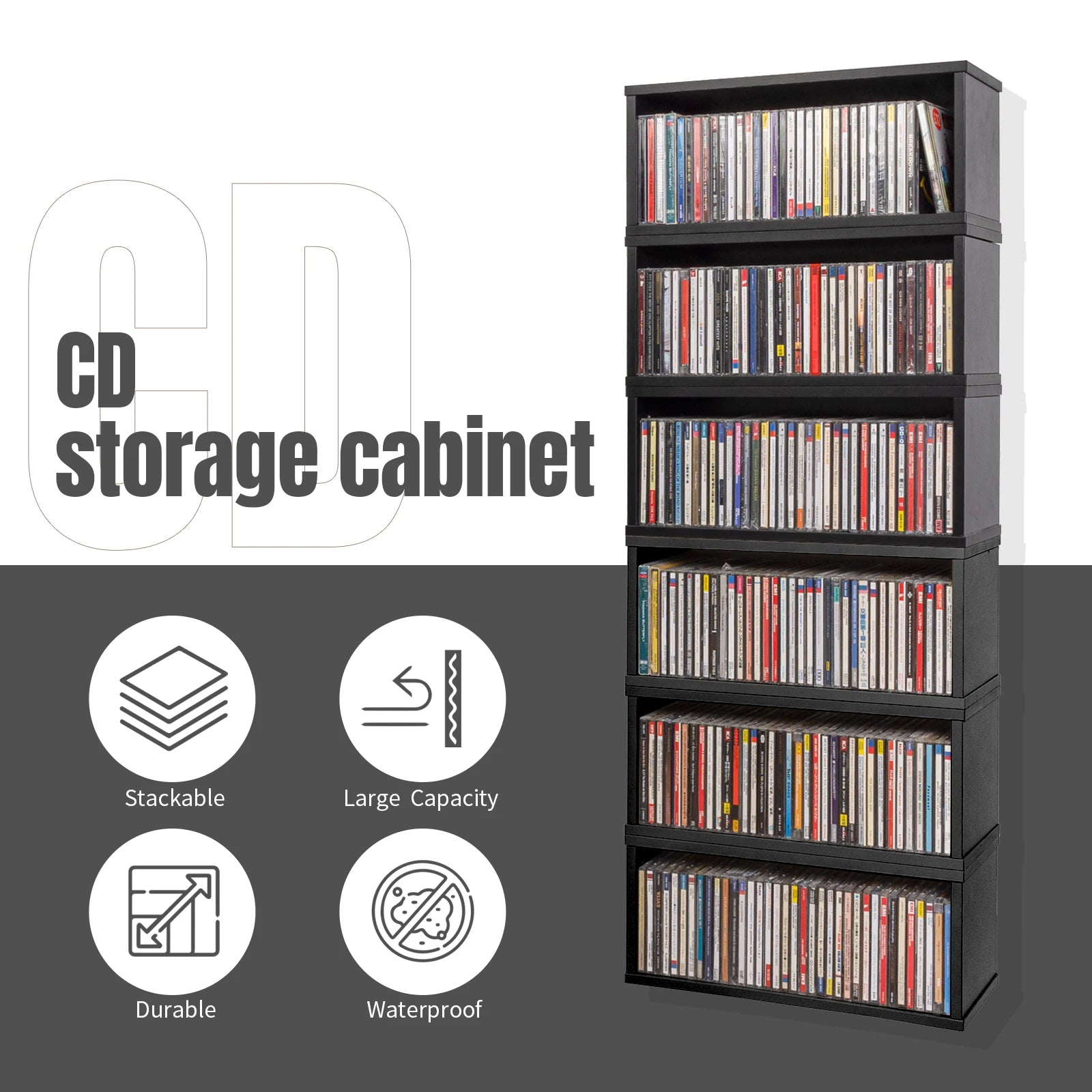 Meuble de rangement en bois grande capacité – Bibliothèque empilable et étagère de stockage