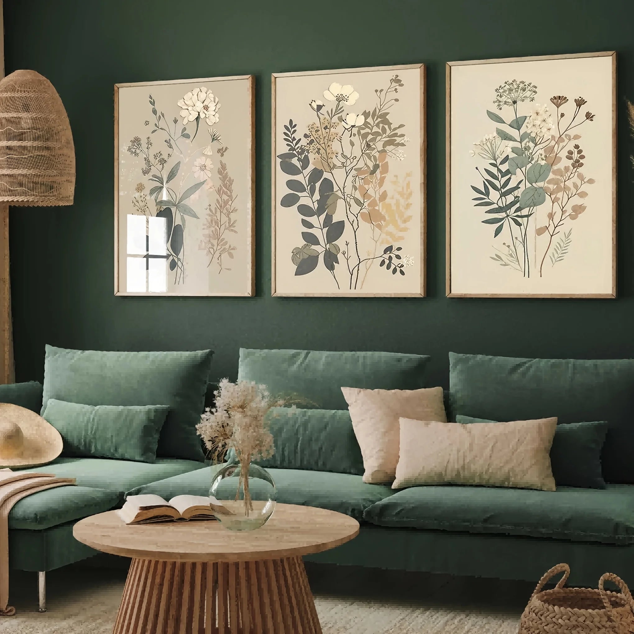 Lot de 3 affiches murales vintage – Fleurs rétro colorées sur toile, posters déco salon et chambre (sans cadre)