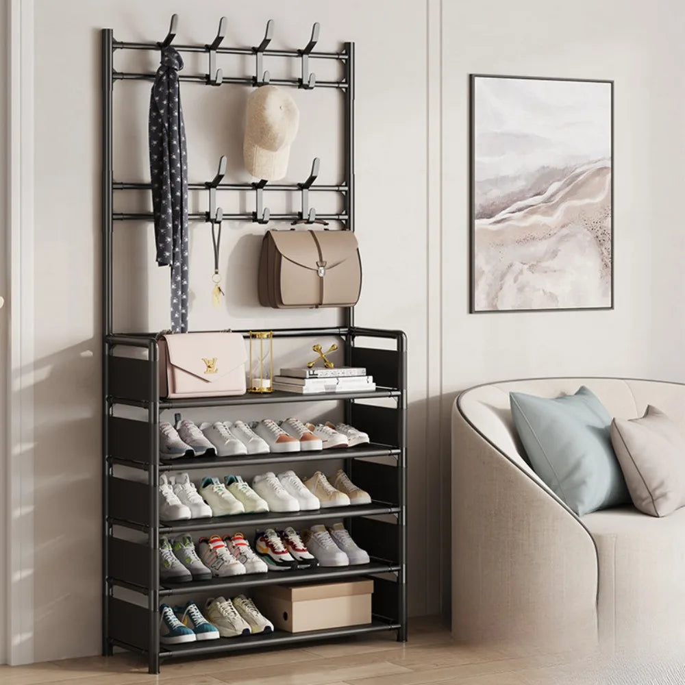 Étagère à chaussures et chapeaux – Meuble de rangement multicouche en tissu et métal, anti-poussière, à monter soi-même