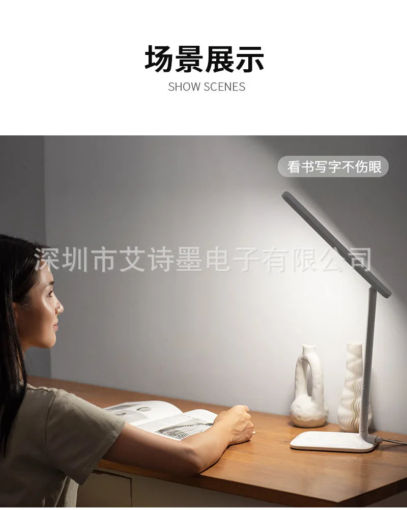 Lampe de bureau LED multifonction – Éclairage de table avec chargeur téléphone, réveil, ventilateur et porte-stylos