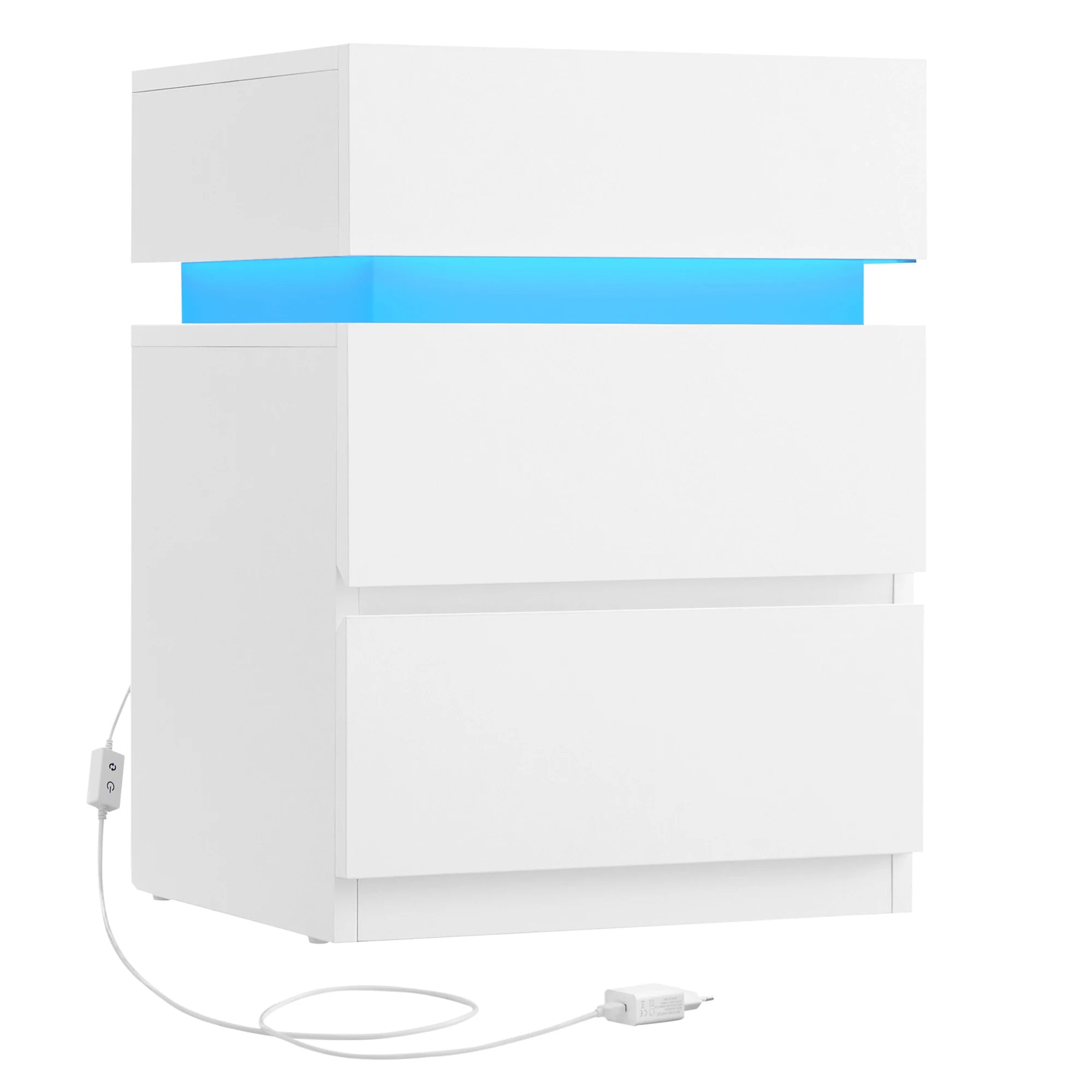 Table de chevet Moderne avec LED multicolore réglable – 3 tiroirs, style moderne, 35 × 40 × 55 cm