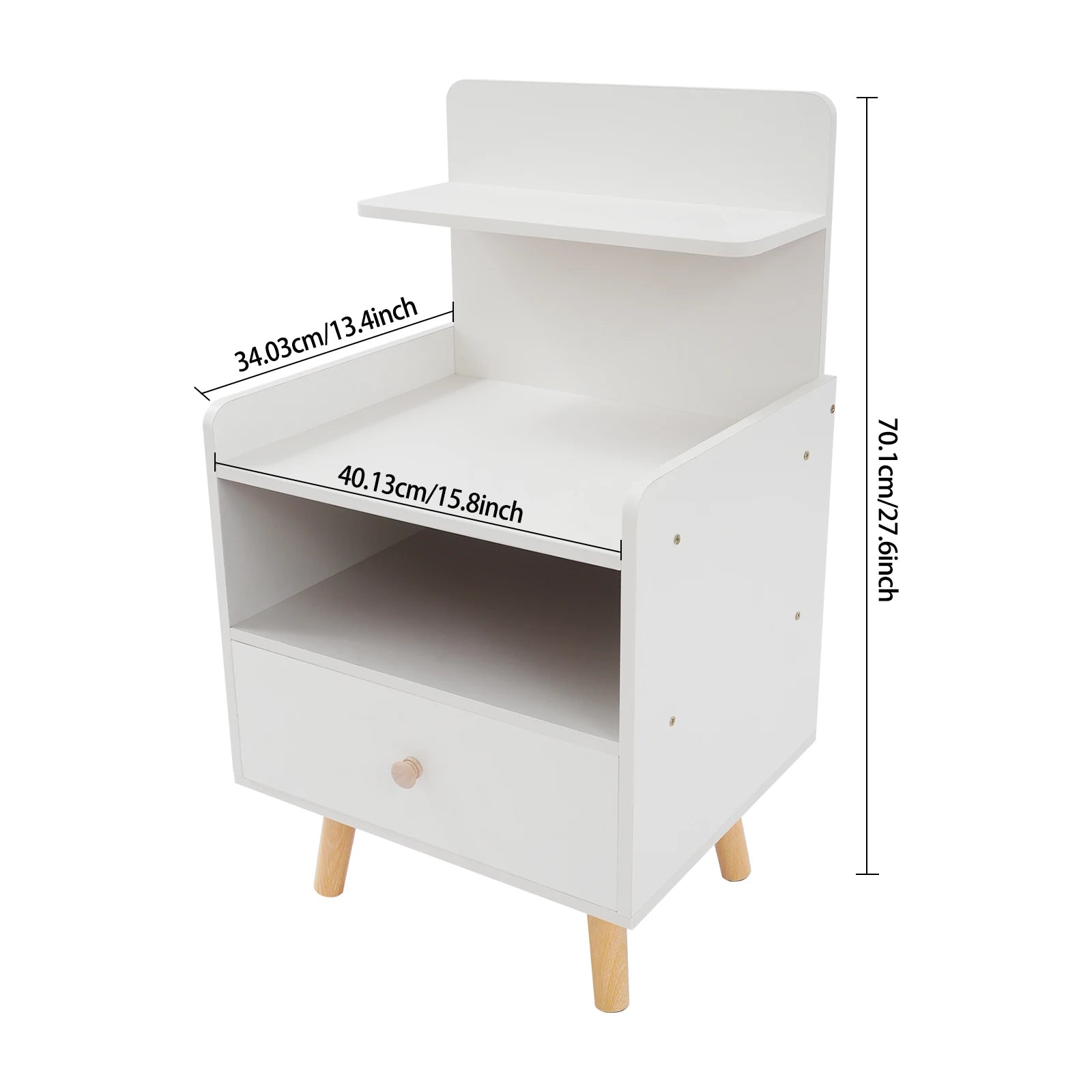 Table d’appoint étroite – Coloris Blanc / Gris / Noyer | Table de chevet, bout de canapé ou meuble de rangement pour petits espaces