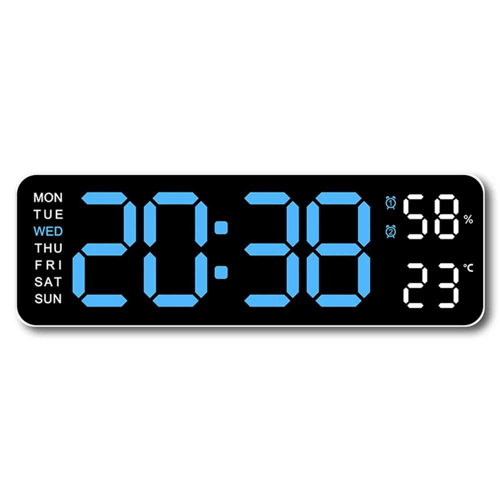 Horloge murale digitale LED – Affichage heure, température et humidité, réveil électronique avec luminosité réglable (12/24H)
