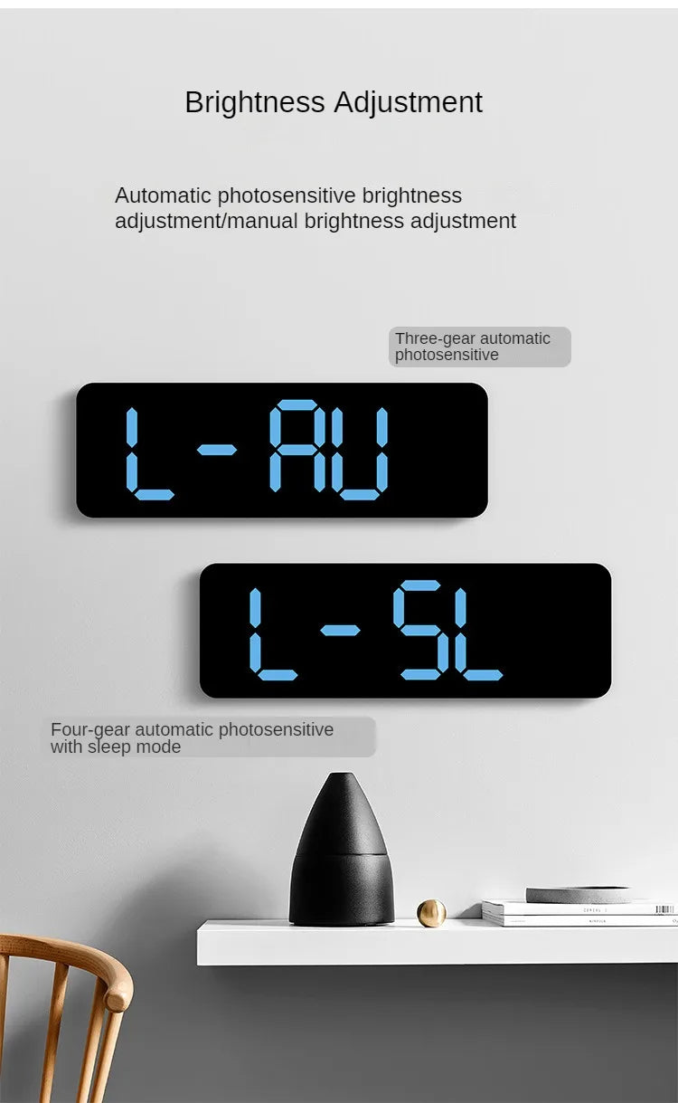 Horloge murale digitale LED – Affichage heure, température et humidité, réveil électronique avec luminosité réglable (12/24H)