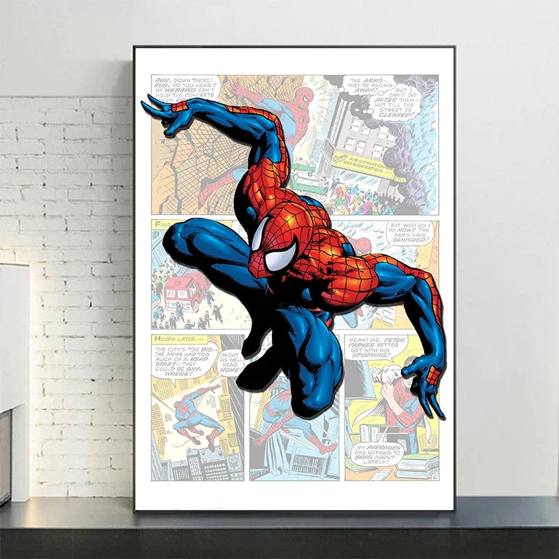 Poster Marvel Avengers sur toile – Spiderman, Captain America, comics Disney, décoration murale chambre enfant (sans cadre)