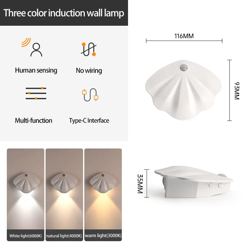 LED murale avec détecteur de mouvement – Veilleuse sans fil USB Type-C pour cuisine, chambre, salon, couloir, éclairage mural intérieur