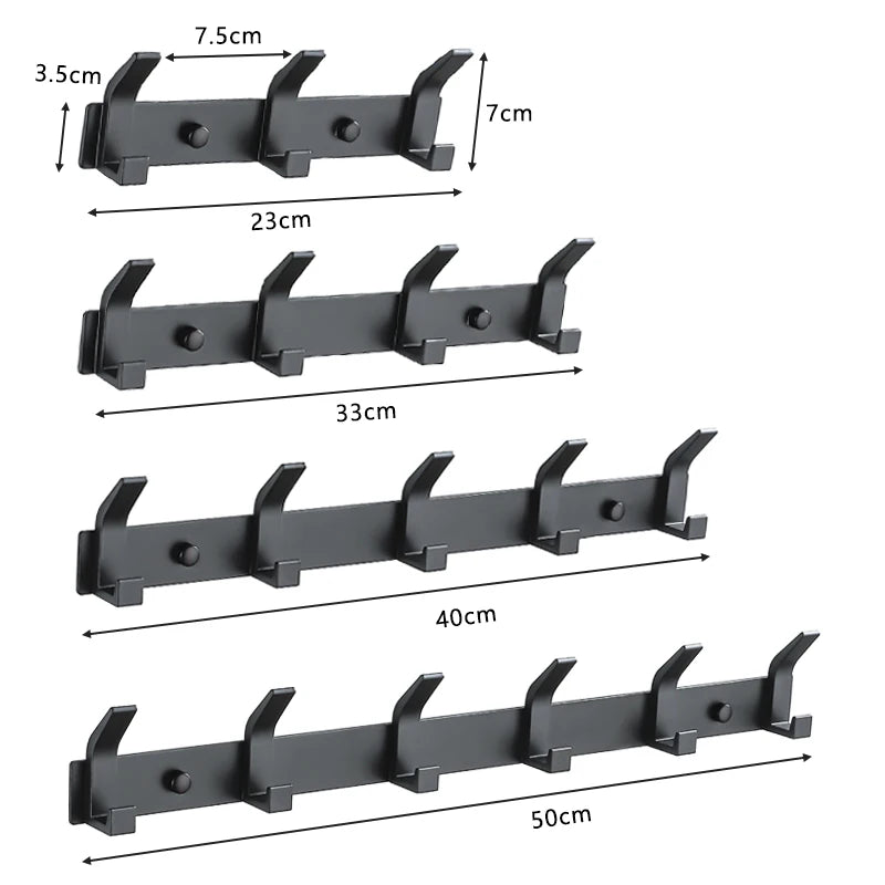 Patère murale moderne en aluminium noir – Porte-manteaux mural avec 3 à 6 crochets pour salle de bain, entrée ou chambre