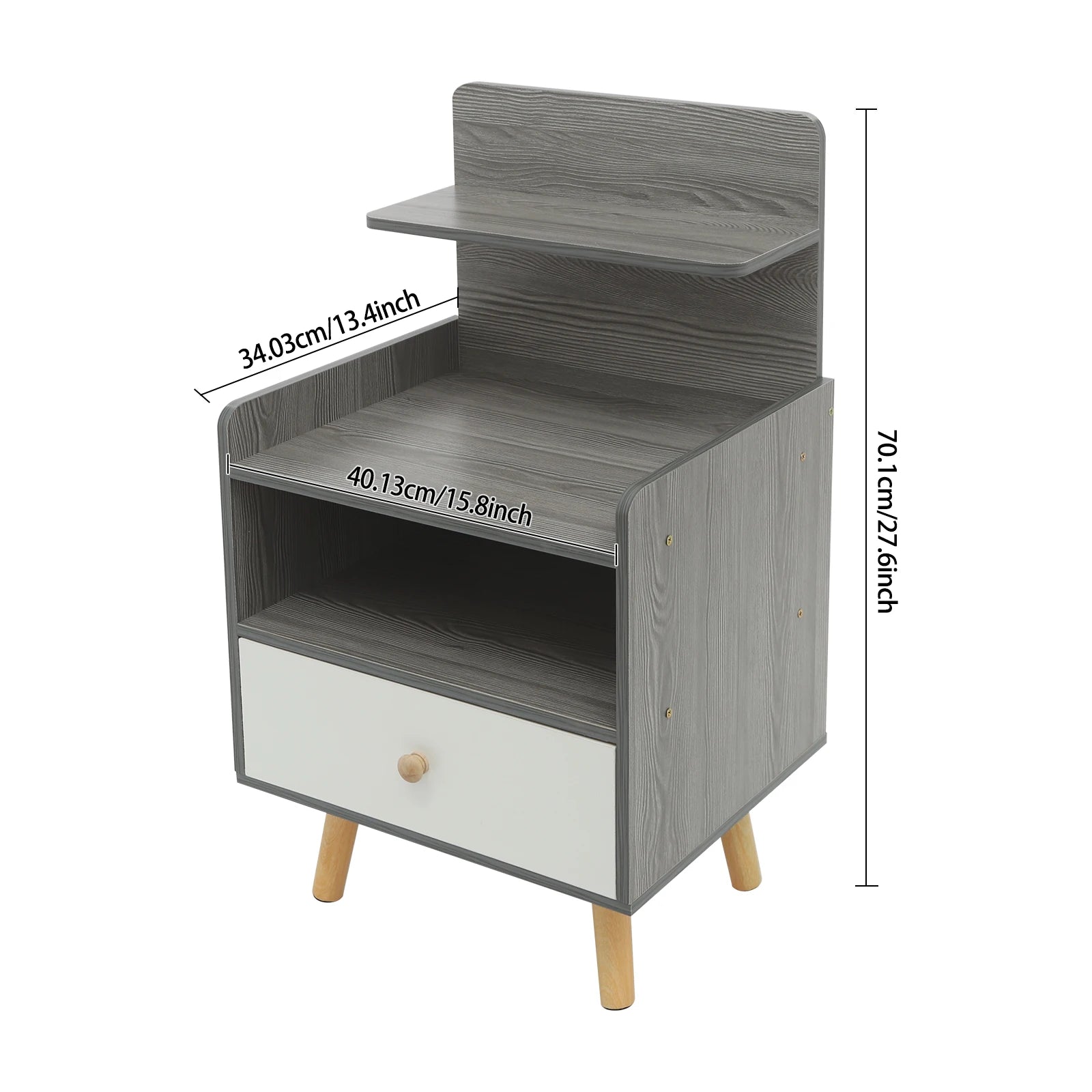 Table d’appoint étroite – Coloris Blanc / Gris / Noyer | Table de chevet, bout de canapé ou meuble de rangement pour petits espaces