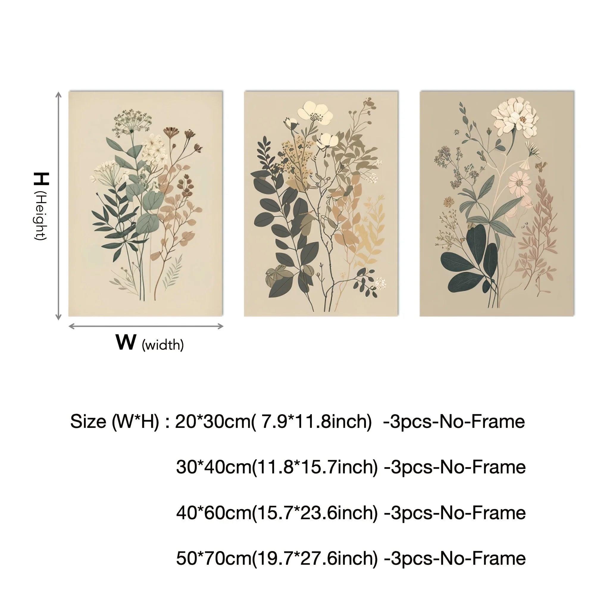 Lot de 3 affiches murales vintage – Fleurs rétro colorées sur toile, posters déco salon et chambre (sans cadre)