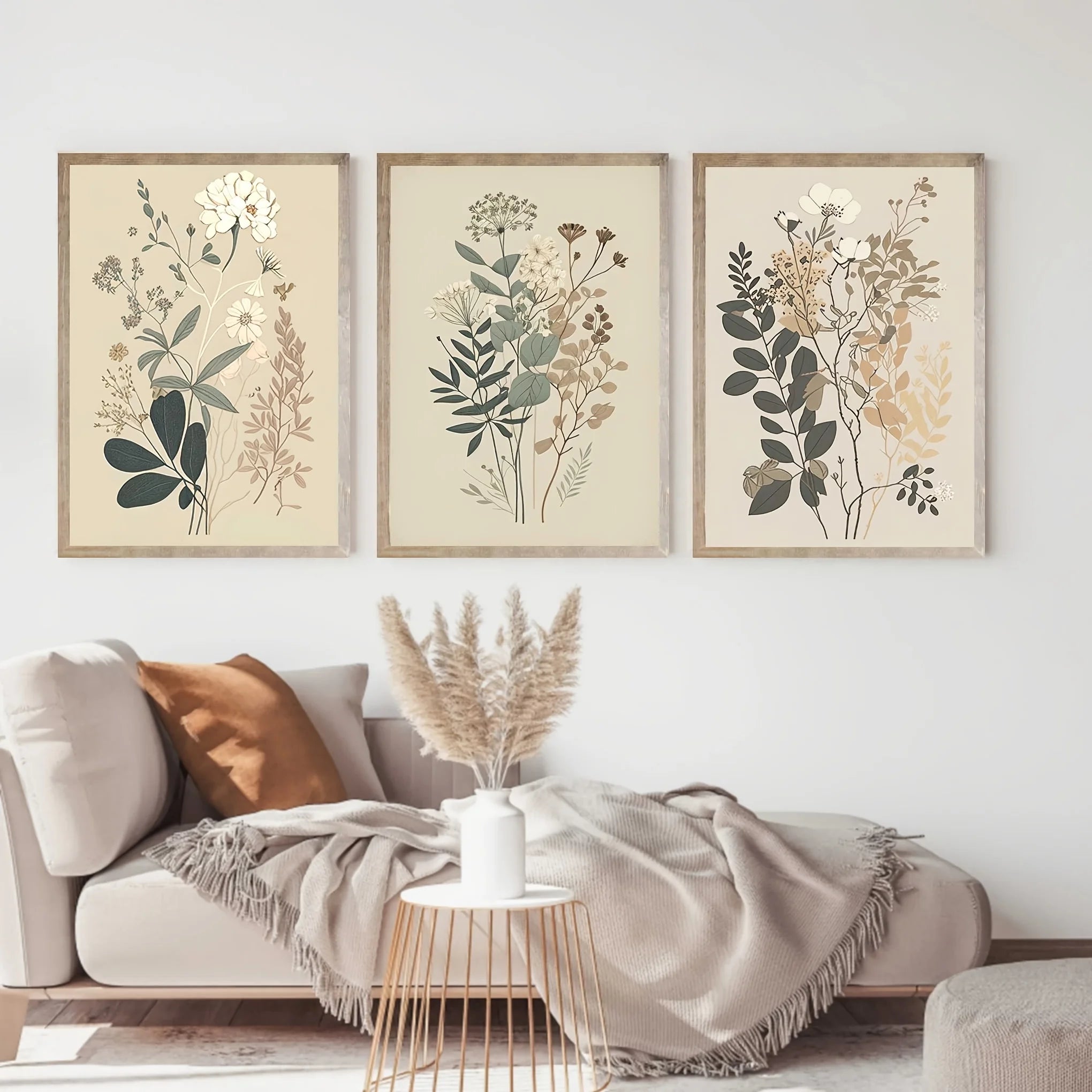 Lot de 3 affiches murales vintage – Fleurs rétro colorées sur toile, posters déco salon et chambre (sans cadre)