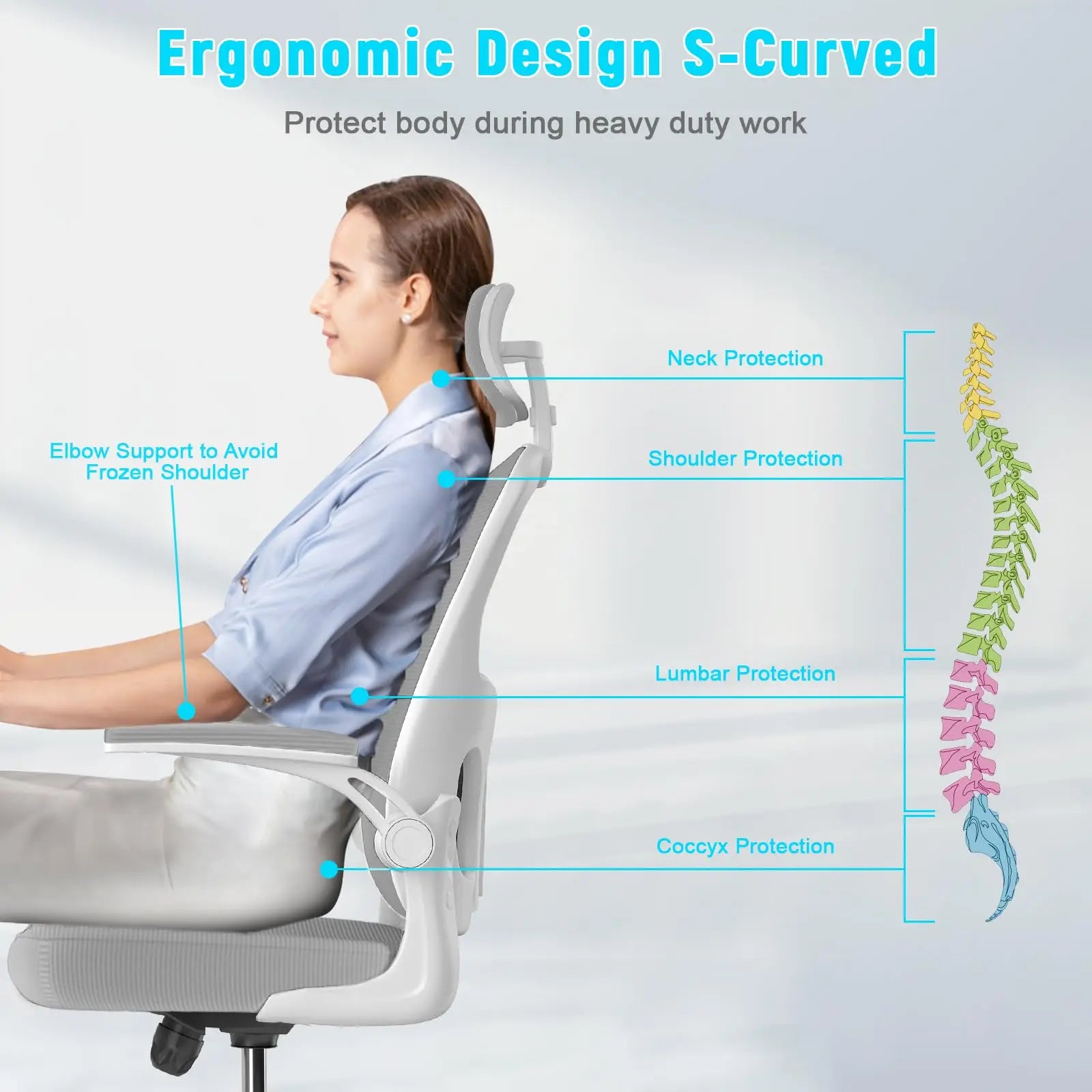 Chaise de bureau ergonomique avec soutien lombaire – Fauteuil exécutif haut dossier pivotant en maille, réglable et respirant