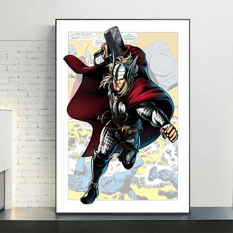 Poster Marvel Avengers sur toile – Spiderman, Captain America, comics Disney, décoration murale chambre enfant (sans cadre)