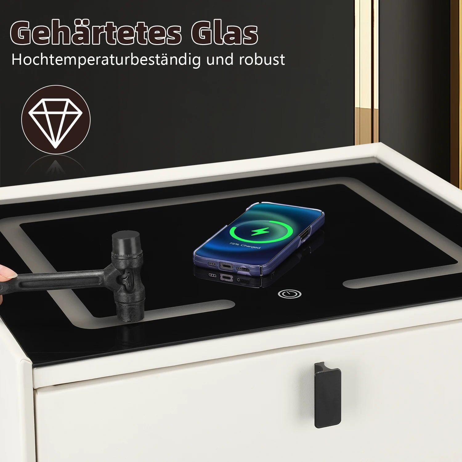 Table de chevet intelligente avec chargeur sans fil – LED intégrée et 2 tiroirs | Commode moderne pour chambre ou salon