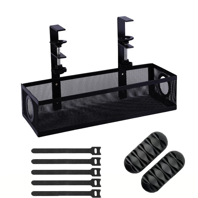 Plateau de gestion des câbles sous bureau – Fixation par pince, acier robuste, sans perçage