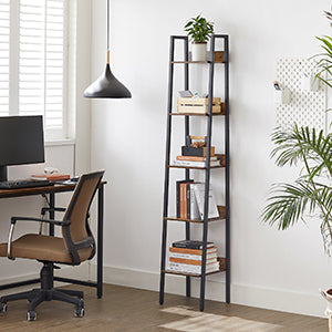 Étagère échelle VASAGLE – Style industriel marron rustique et noir, meuble de rangement 5 niveaux avec fixation murale