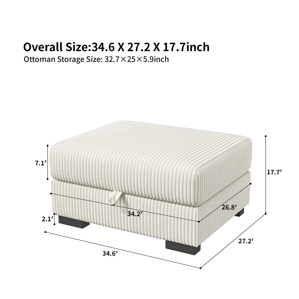 Canapé modulable en velours côtelé – Sofa d’angle en U avec coussins et accoudoirs larges, convertible avec rangement intégré
