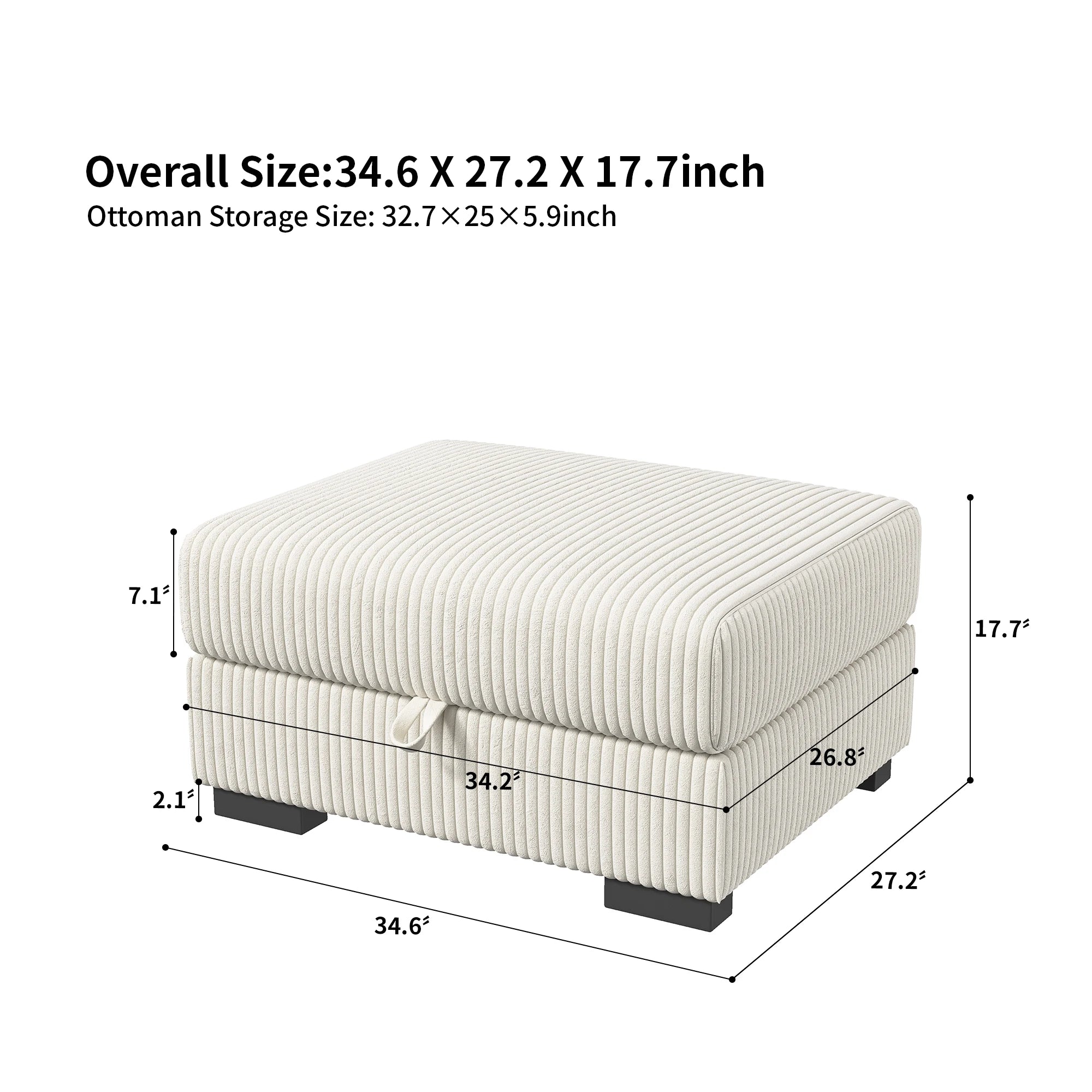 Canapé modulable en velours côtelé – Sofa d’angle en U avec coussins et accoudoirs larges, convertible avec rangement intégré