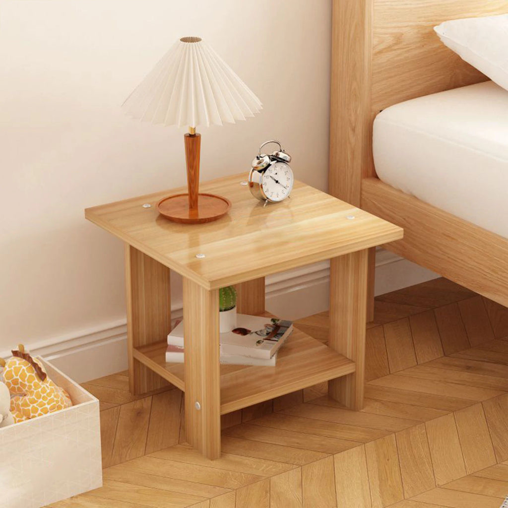 Table de chevet en bois massif – 2 niveaux | Table de nuit simple et élégante, table d’appoint pour salon, chambre et bureau