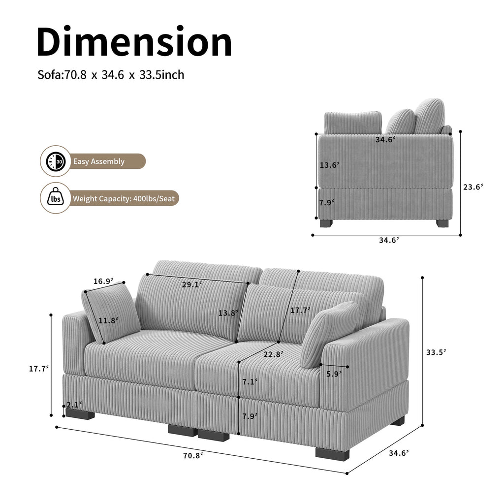 Canapé modulable en velours côtelé – Sofa d’angle en U avec coussins et accoudoirs larges, convertible avec rangement intégré