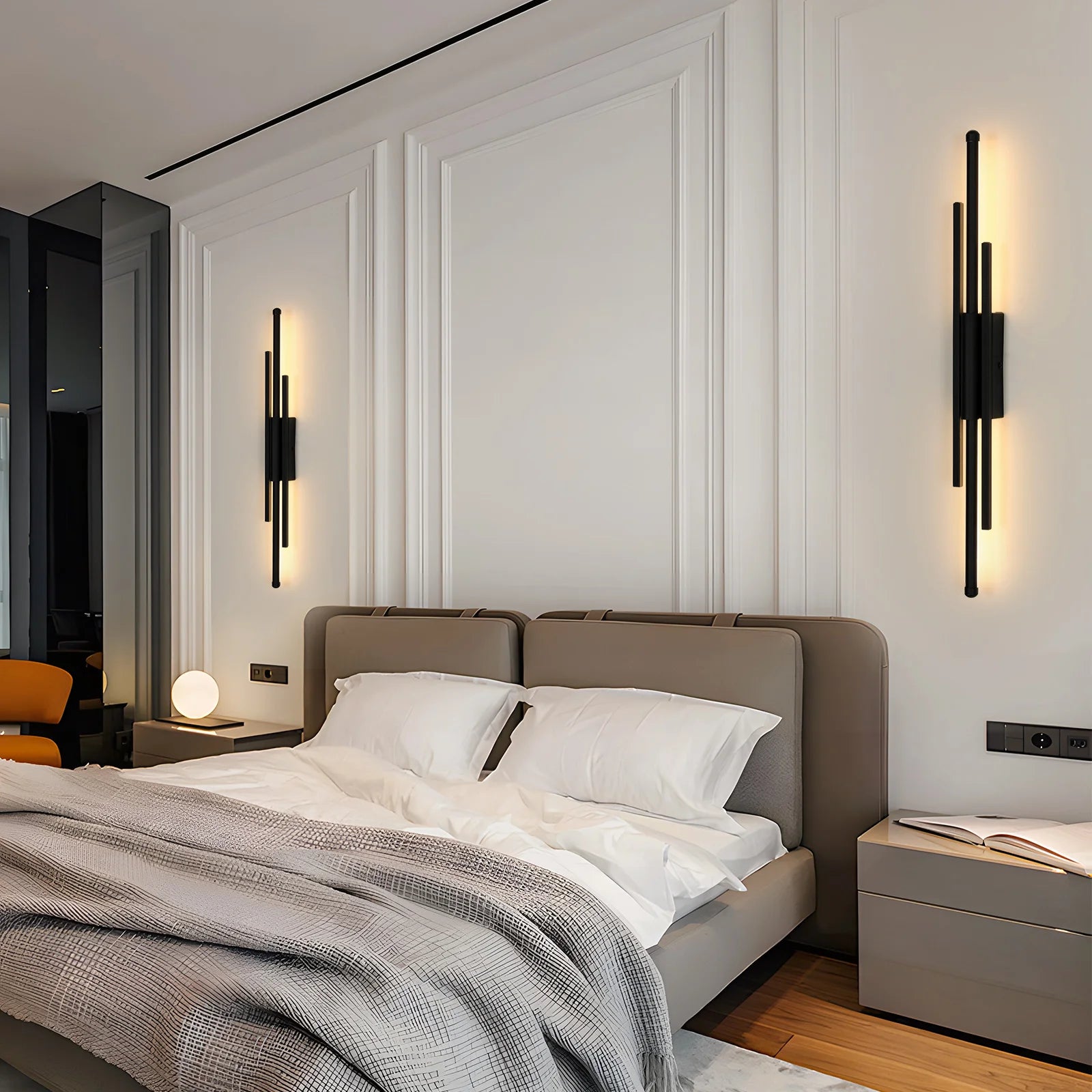 LED moderne murale en aluminium – 8W, design minimaliste noir, lumière réglable 3 couleurs