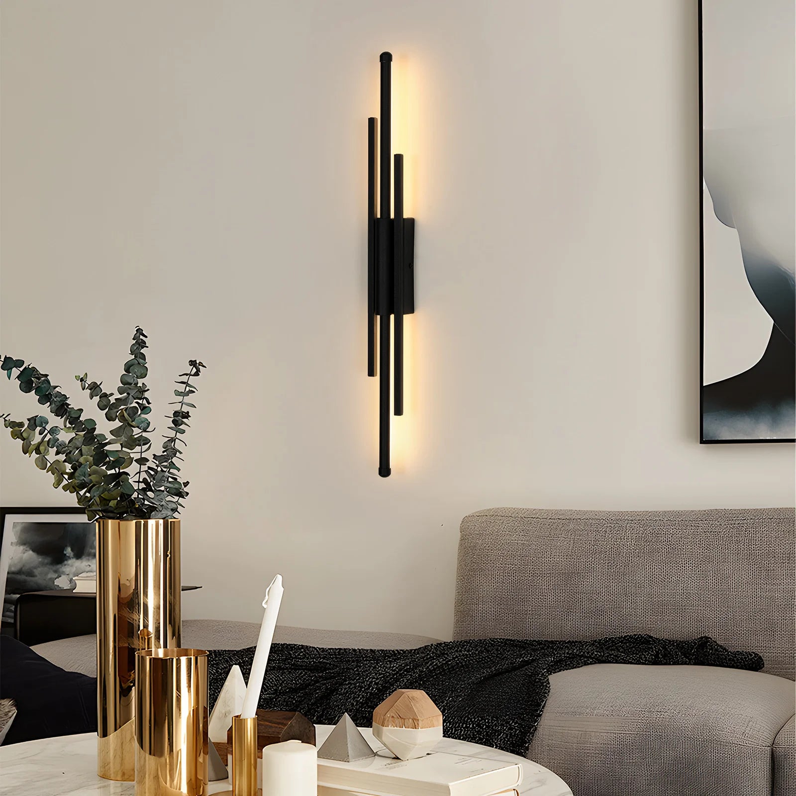 LED moderne murale en aluminium – 8W, design minimaliste noir, lumière réglable 3 couleurs