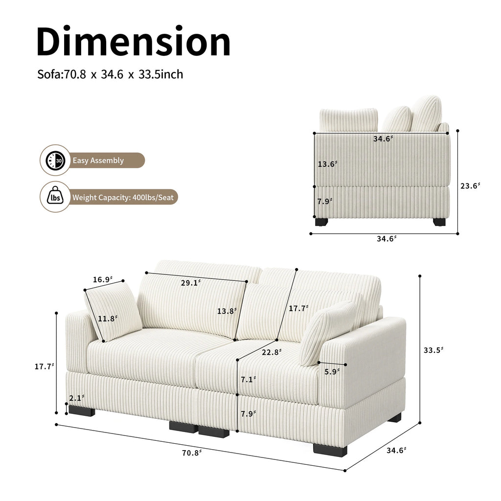 Canapé modulable en velours côtelé – Sofa d’angle en U avec coussins et accoudoirs larges, convertible avec rangement intégré