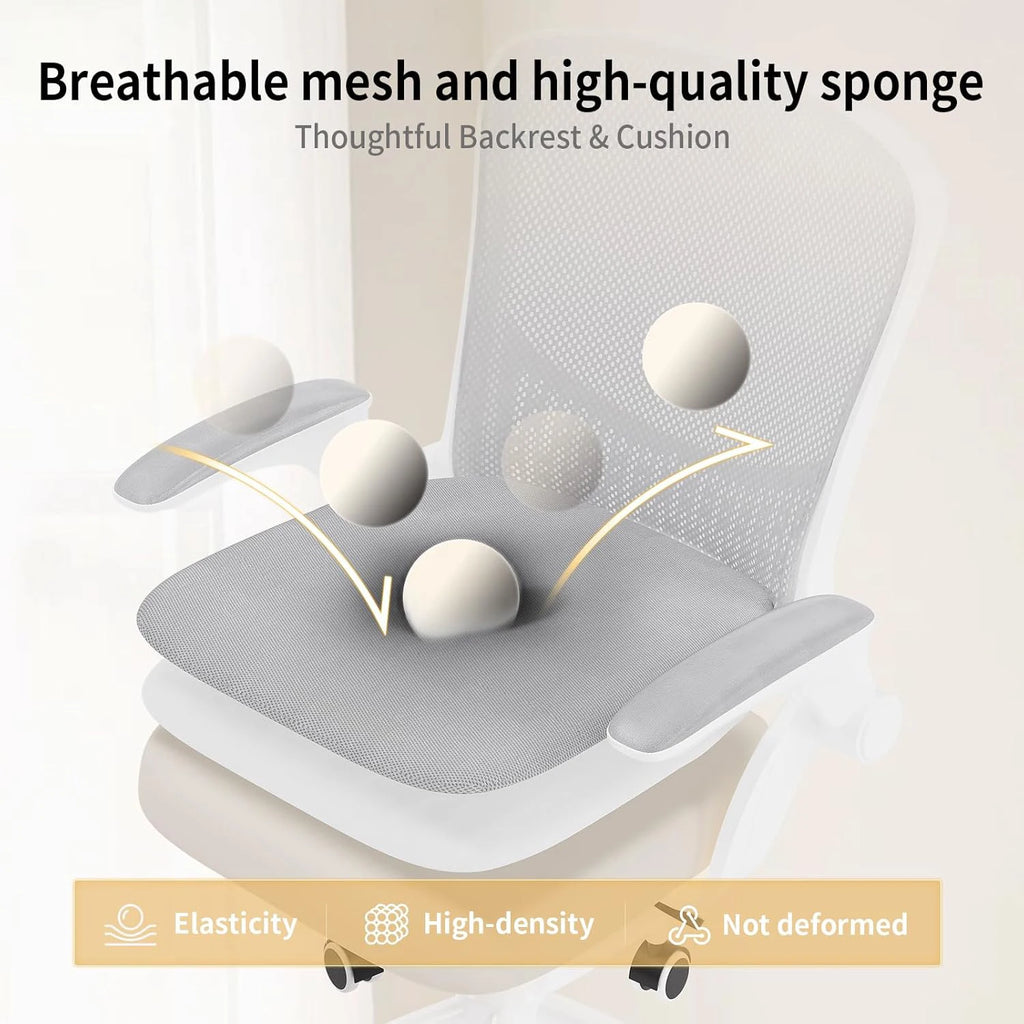 Chaise de bureau ergonomique Naspaluro – Accoudoirs rabattables 90°, soutien lombaire, assise en maille respirante, réglable et pivotante