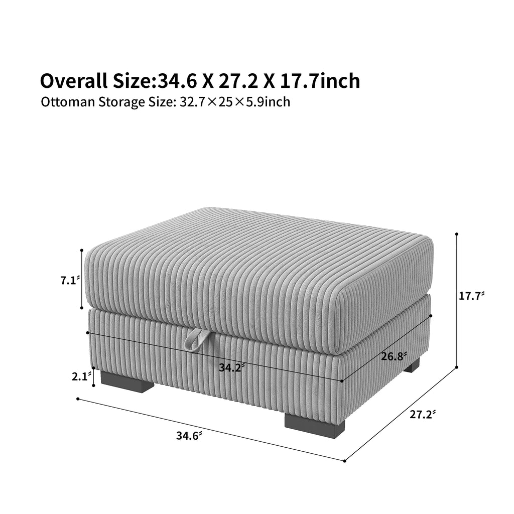 Canapé modulable en velours côtelé – Sofa d’angle en U avec coussins et accoudoirs larges, convertible avec rangement intégré