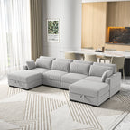 Canapé modulable en velours côtelé – Sofa d’angle en U avec coussins et accoudoirs larges, convertible avec rangement intégré