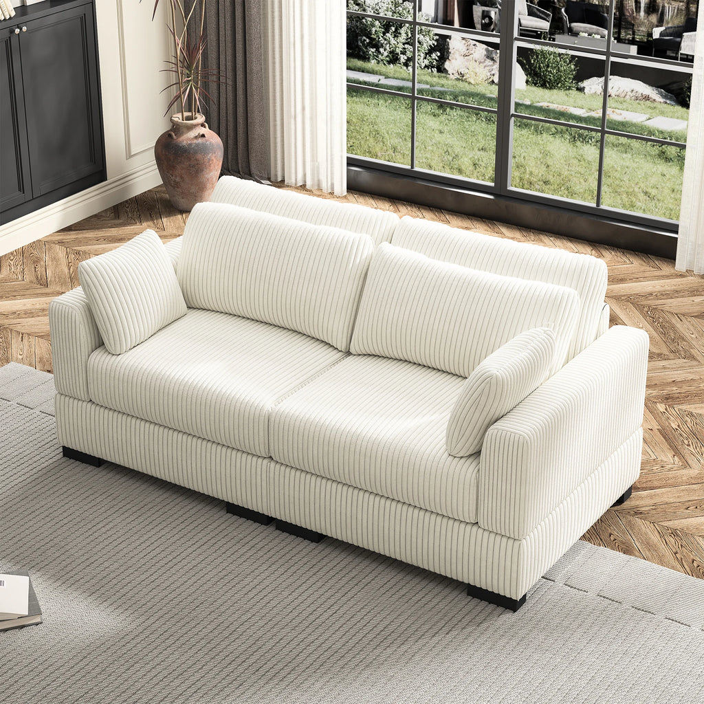 Canapé modulable en velours côtelé – Sofa d’angle en U avec coussins et accoudoirs larges, convertible avec rangement intégré