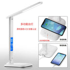 Lampe de bureau LED multifonction – Éclairage de table avec chargeur téléphone, réveil, ventilateur et porte-stylos