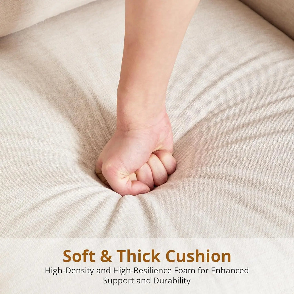 Fauteuil d’appoint style vintage – Fauteuil moderne en lin avec accoudoirs larges et pieds bois, chaise de lecture pour salon et chambre