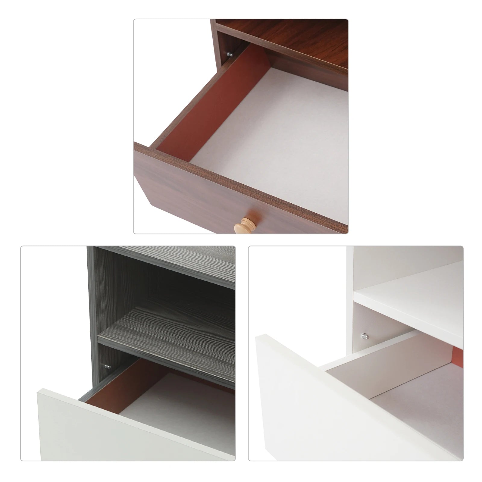 Table d’appoint étroite – Coloris Blanc / Gris / Noyer | Table de chevet, bout de canapé ou meuble de rangement pour petits espaces