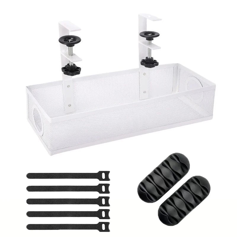 Plateau de gestion des câbles sous bureau – Fixation par pince, acier robuste, sans perçage