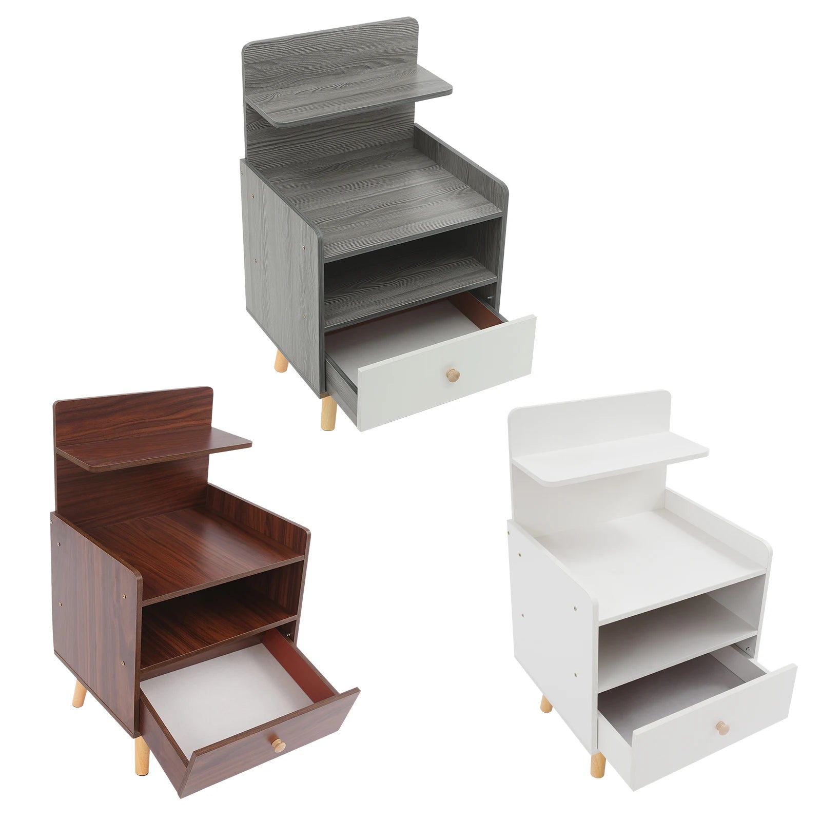 Table d’appoint étroite – Coloris Blanc / Gris / Noyer | Table de chevet, bout de canapé ou meuble de rangement pour petits espaces