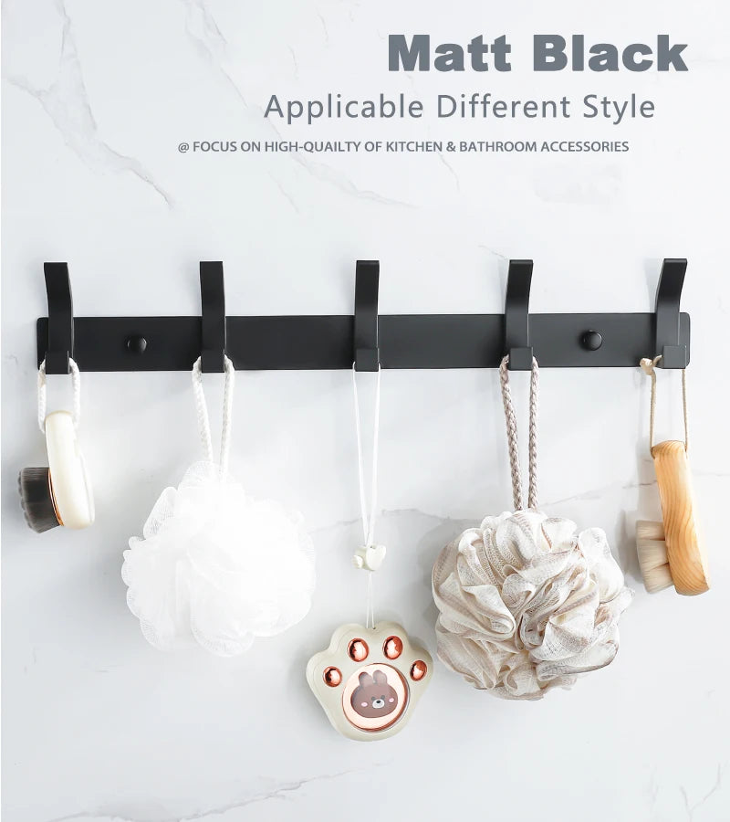 Patère murale moderne en aluminium noir – Porte-manteaux mural avec 3 à 6 crochets pour salle de bain, entrée ou chambre
