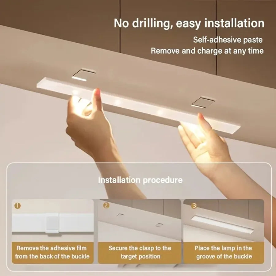 Lampe LED ultra fine sans fil avec capteur de mouvement – USB rechargeable pour armoire, cuisine et chambre