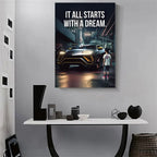 Affiche murale motivationnelle voiture de luxe – Poster citation "It Starts With A Dream", impression sur toile HD (sans cadre)