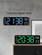 Horloge murale digitale LED – Affichage heure, température et humidité, réveil électronique avec luminosité réglable (12/24H)