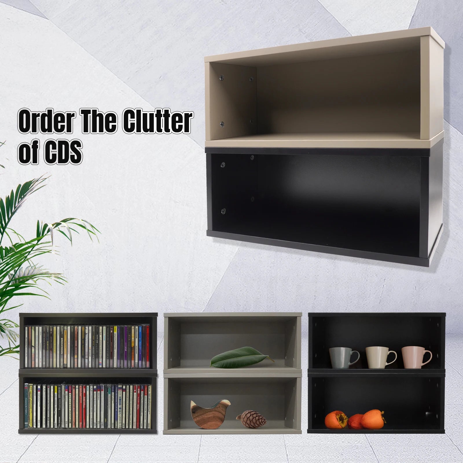 Meuble de rangement en bois grande capacité – Bibliothèque empilable et étagère de stockage