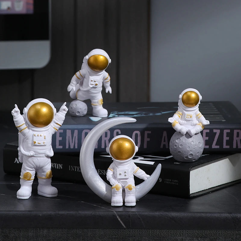 Lot de figurines astronaute en résine – 4 pièces décoratives pour bureau et chambre, jouet éducatif enfant
